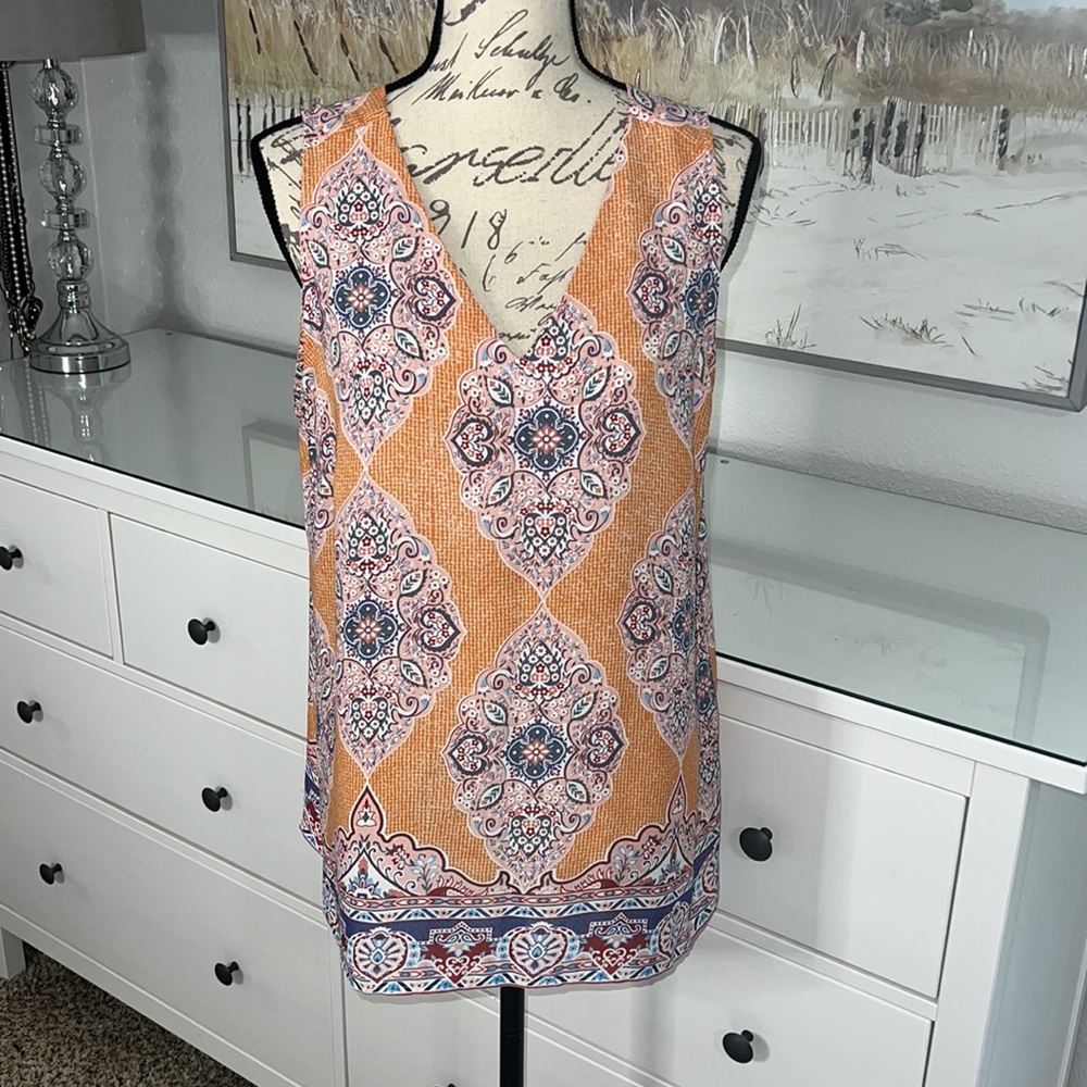 Rachel Zoe Beautiful Boho Sheer Sleeveless Geometric Top/Blouse